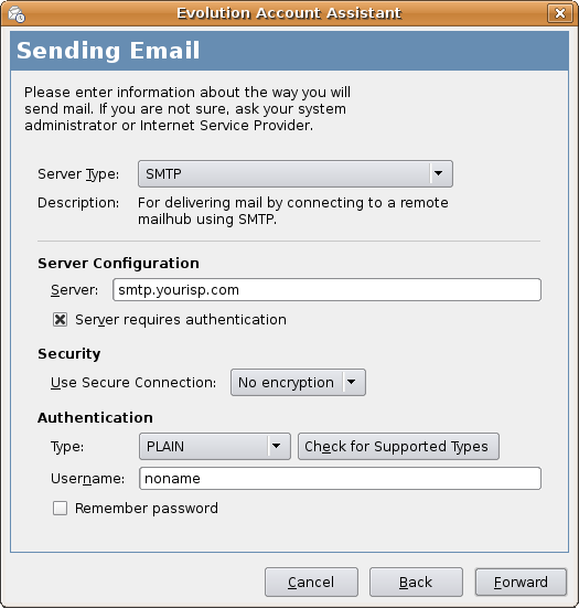 screenshot-evolution-account-assistant Sending Email with your  ISP's SMTP server